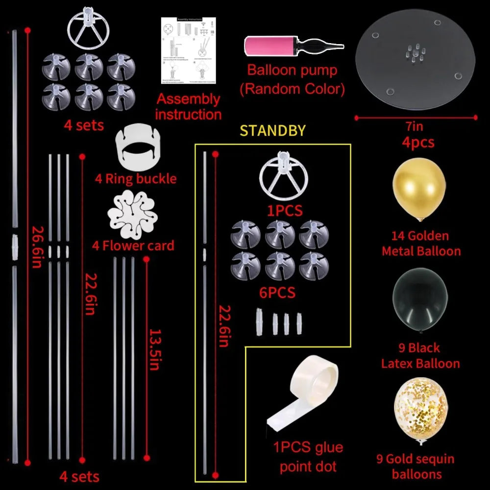 4 Set Black Gold Balloons Centerpieces for Table Balloon Stand Kit for Birthday Party Decor