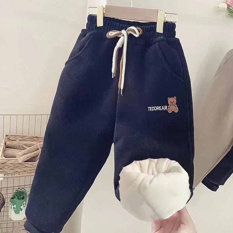 Winter Children's Plush Pants Boys' Plush Sweatpants Girls' Thickened Outerwear With Pocket Sports Pants Baby Boy Clothes