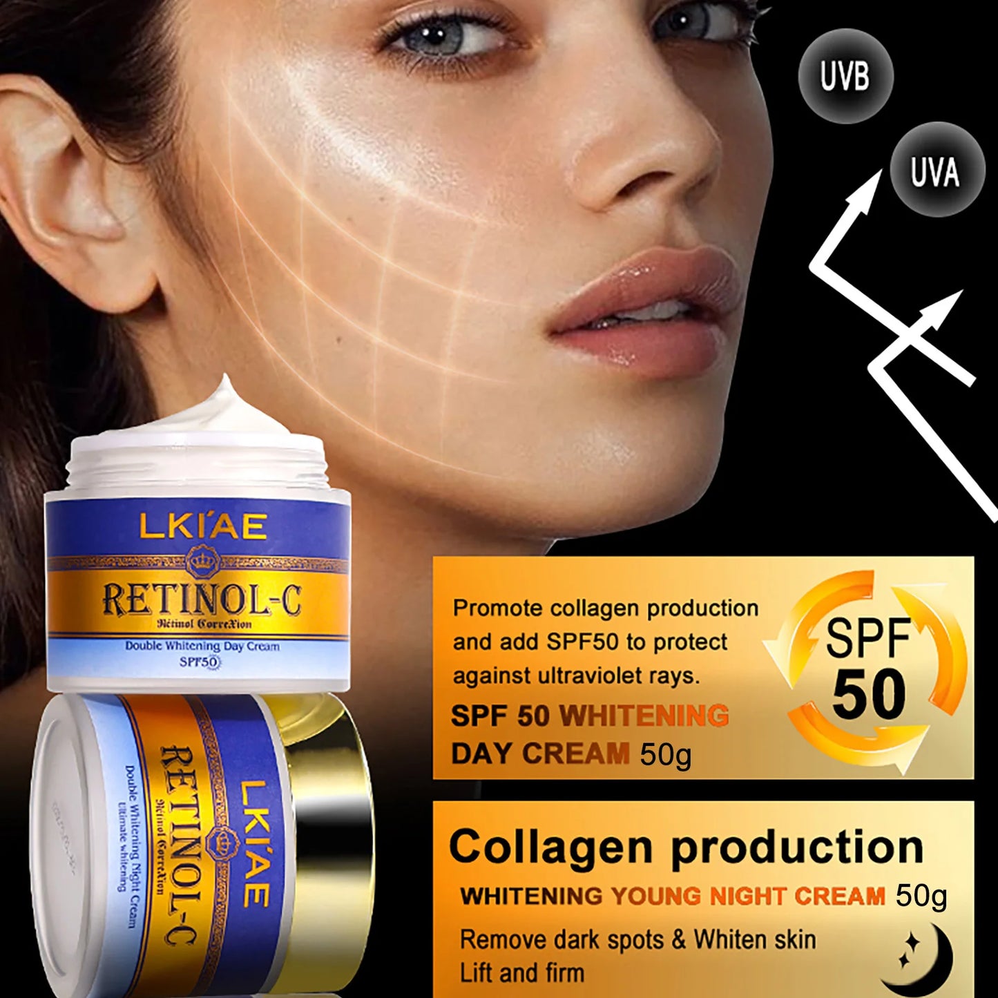 Hot Selling Brightening Lotion kit Women Organic 5Pcs Routine Skin Whitening And Skincare Set With Retinol