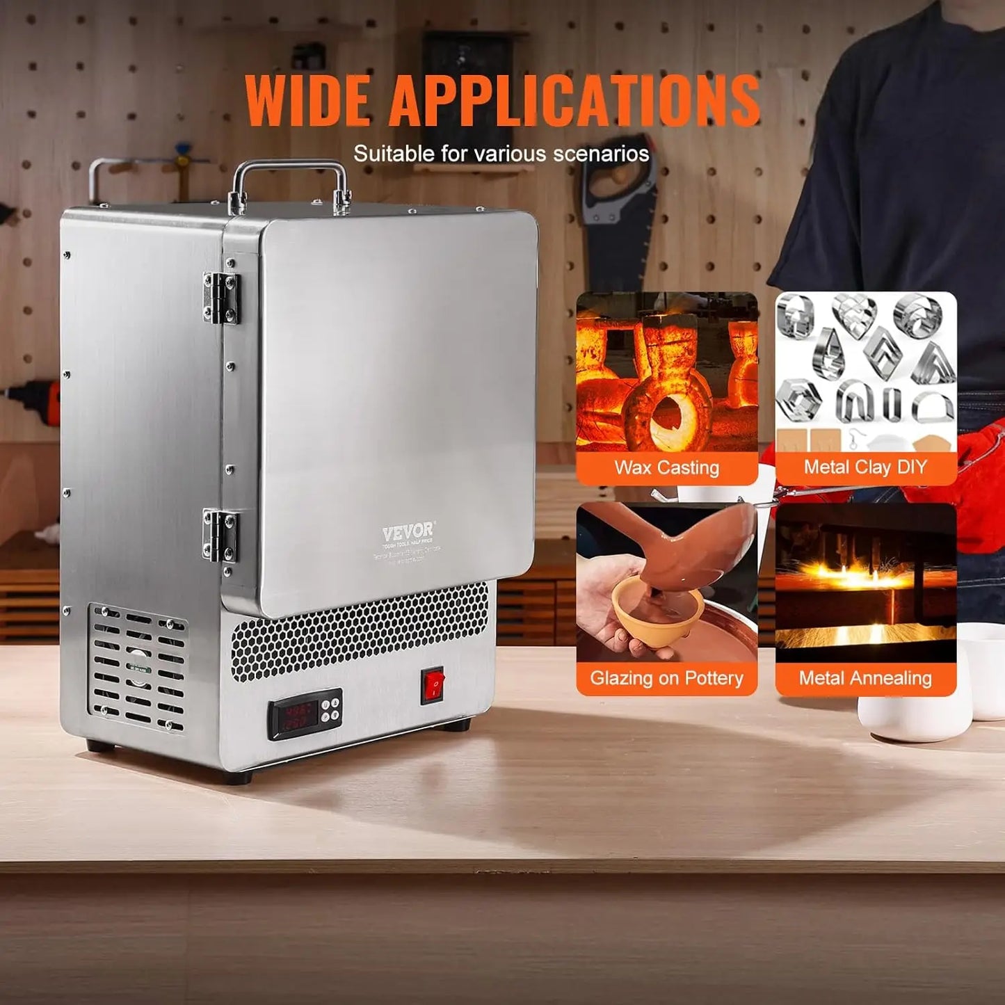 Electric Kiln, 1500W Melting Furnace Max Temperature 2192℉/1200℃, Stainless Steel, for Wax Casting