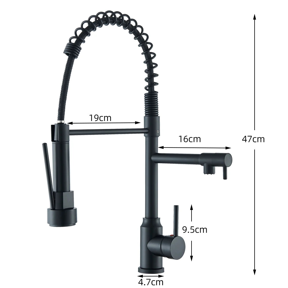Pull Down Spring Kitchen Faucet Single Lever Hot Cold Mixer Water Dual Spout Nozzle Stainless Steel