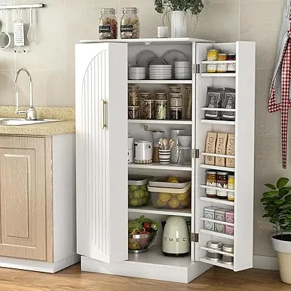 47 Inch Kitchen Pantry Cabinet Modern Storage Cabinet with Adjustable Shelves and Buffet Design