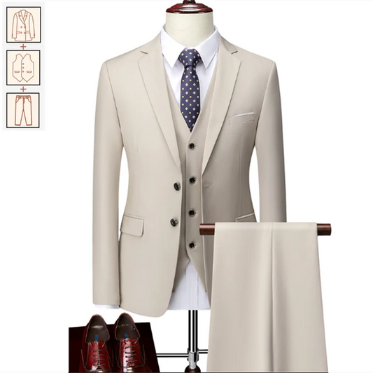 Men's Suits 2/3pcs Mens Business Suit Notch Lapel Blazer Formal Wedding Groom Pants Tux Vest Tuxedos (Blazer+vest+Pants)