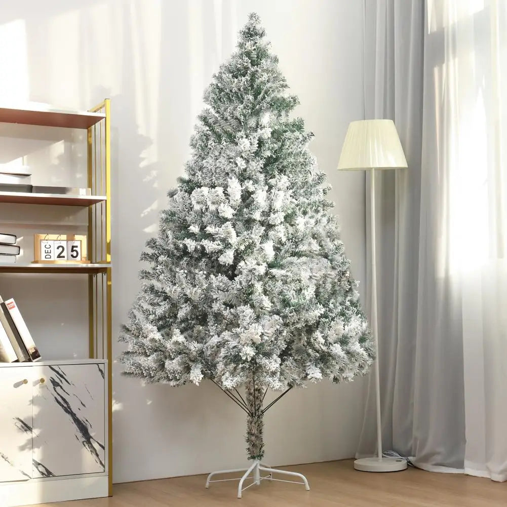 6.9ft White Flocked Artificial Christmas Tree Pre-Lit Hinged Snow Pine with 800+ Tips &Reinforced Metal Base for Home Xmas Decor
