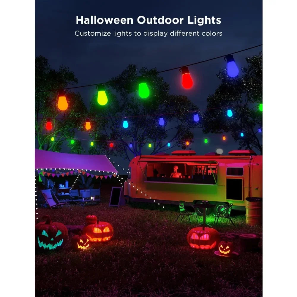 Smart Outdoor String Lights RGBIC Warm White 96ft LED Bulbs for Halloween Christmas Decorations
