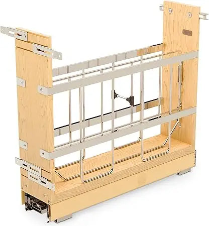 Rev A Shelf 5 Inch Pullout Wooden Bakeware Organizer Shelf for Base Kitchen Cabinets with Soft Close and 100 Pound Ball Bearings 447 B