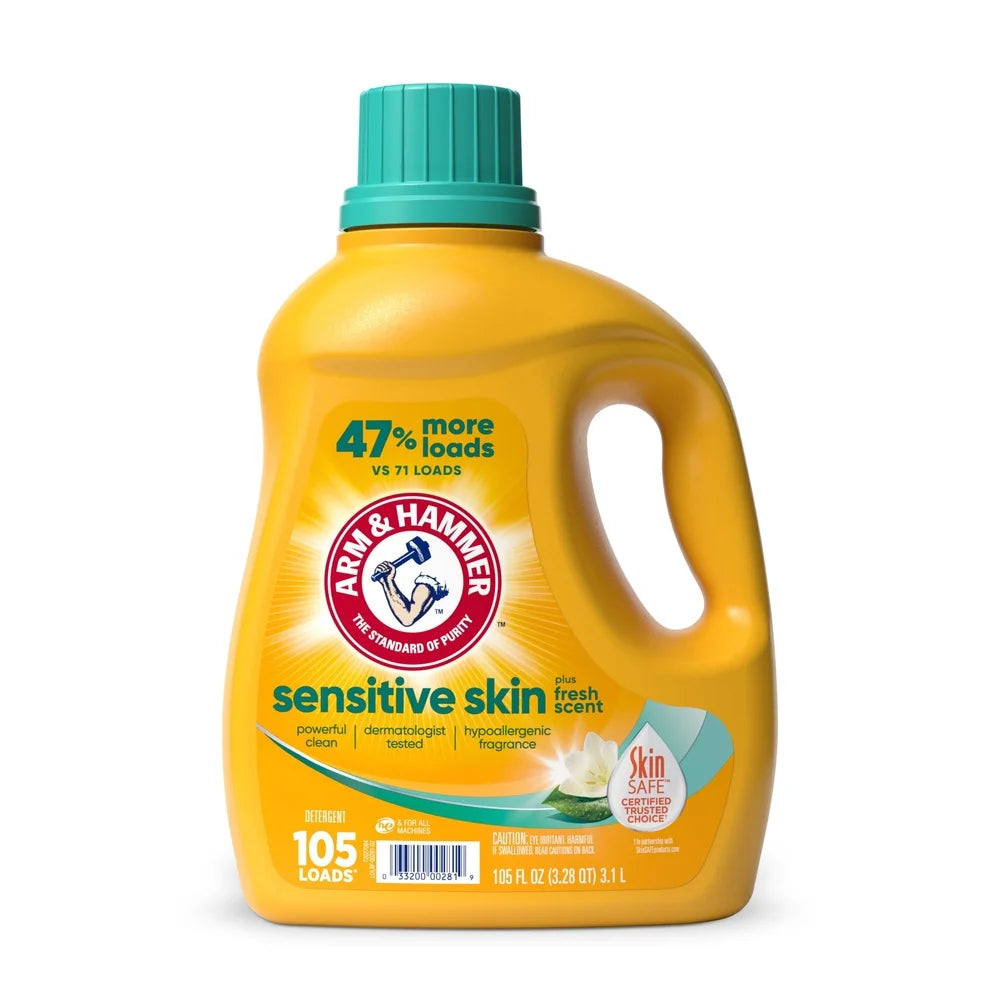 Sensitive Skin Liquid Laundry Detergent 105 Loads Hypoallergenic Fresh Scent Dye-Free HE Concentrated Stain Fighters