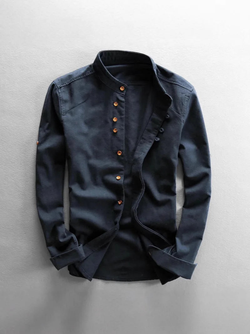Casual Linen Men's Shirt Gentleman Style Stand Collar Spring New Arrival Wish Cotton Linen Shirt Comfortable Loose Fit Long S...