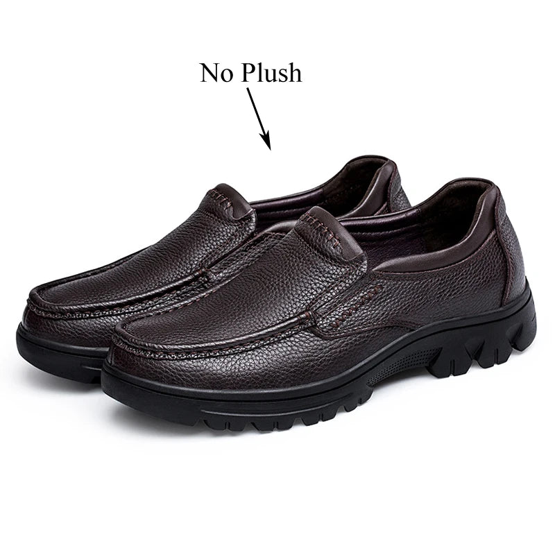 Men's Genuine Leather Slip-On Oxford Shoes Dress Loafers Business Casual Office Steel Plate Supporting Black/Brown Plus Big Size