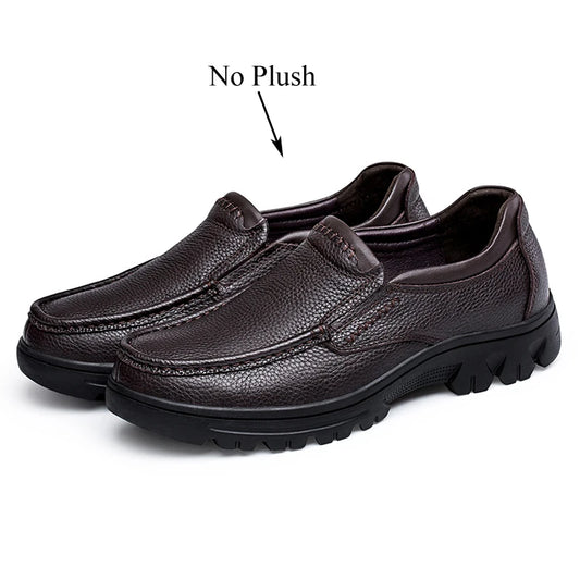 Men's Genuine Leather Slip-On Oxford Shoes Dress Loafers Business Casual Office Steel Plate Supporting Black/Brown Plus Big Size