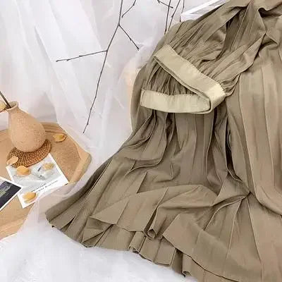 2025 Women Elegant Pleated Skirt High Waist Women Mid-long Skirt Female Ladies High Quality Women Midi Skirt Black Saia