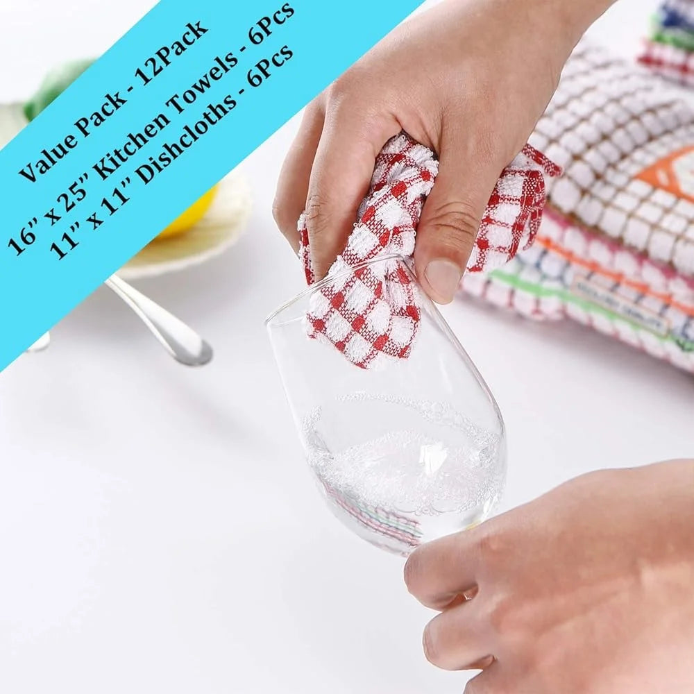 Cotton Kitchen Towels Dishcloths Set Bulk 16x25 Cooking Baking Cleaning Wash Rags Cloths Daily Use