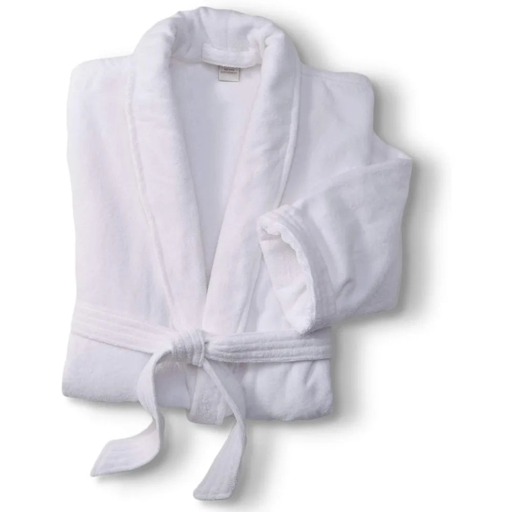 Terry Velour Bathrobe - Luxury 100% Cotton Hotel Spa Robe - Plush, Absorbent, Machine Washable - Shawl Collar, One Size