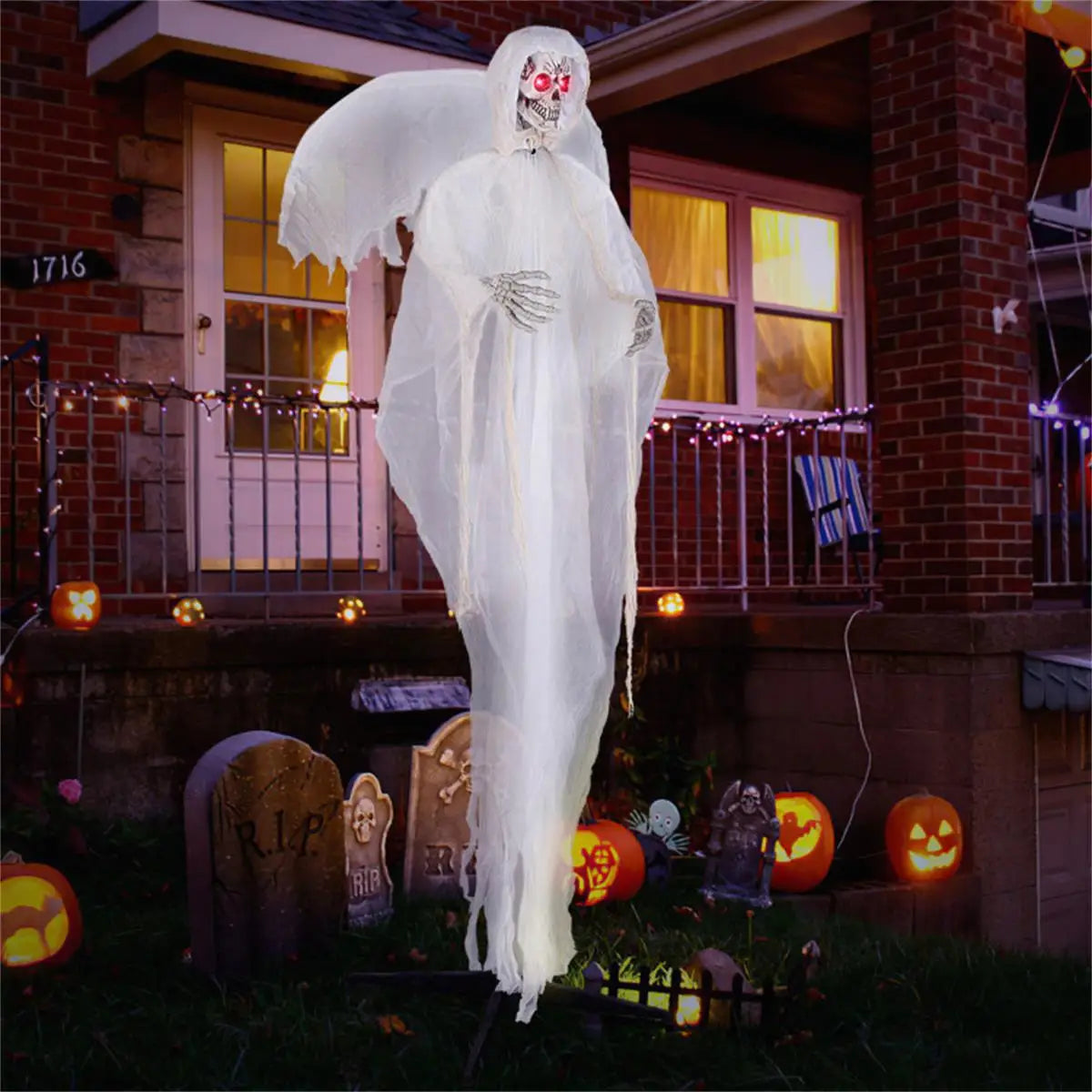8.3ft Halloween Haunted Angel with Glowing Eyes and Moving Wings Spooky Decoration