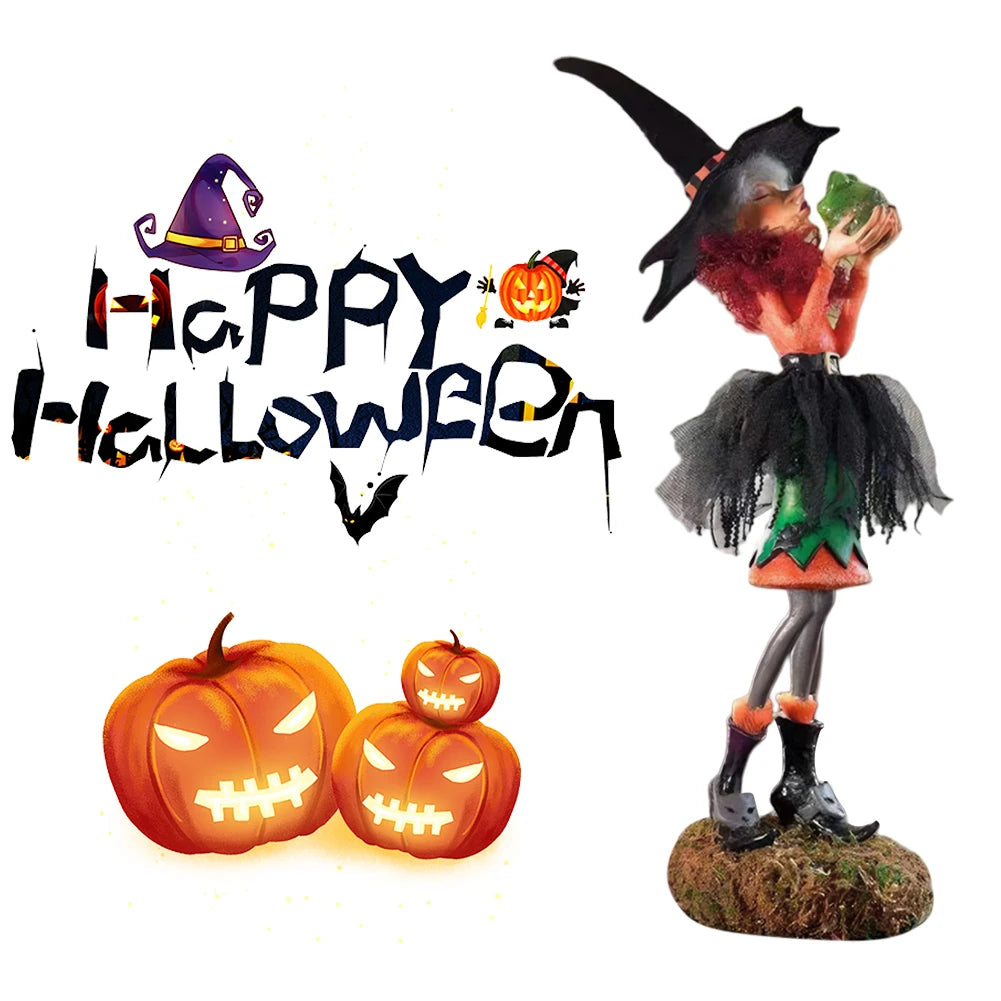 Halloween Witch Statue Resin Creative Desktop Ornament Figurine for Home Living Room Bedroom Decoration