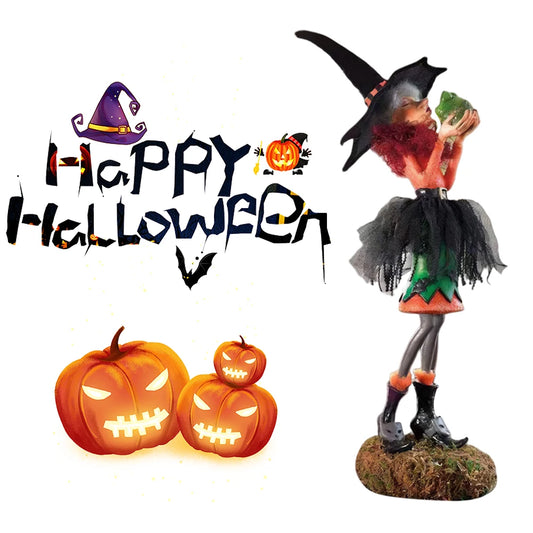 Halloween Witch Statue Resin Creative Desktop Ornament Figurine for Home Living Room Bedroom Decoration