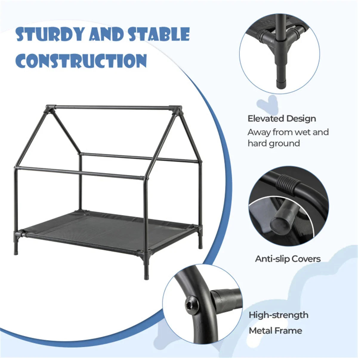 25 Inch x 36 Inch Pet House with Windows Spacious Elevated Design Dog Bed and Furniture Supplies