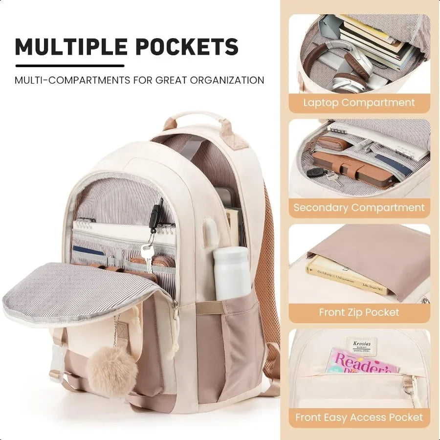 School Backpack for Teen Girls 15.6 Inch College Backpack Elementary Middle High School Bag Large Cute Bookbags Lightweight Lap