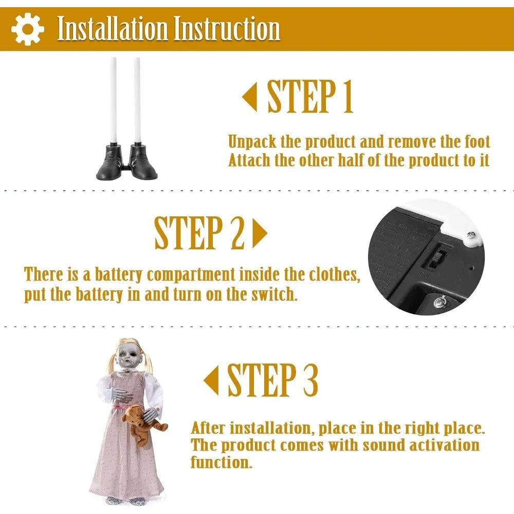 36 Inch Animated Halloween Doll Decorations with Sound Activation Scary Sounds Glowing Eyes and Horror Props