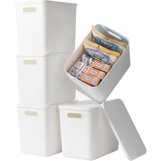 5 Pack Large White Storage Bins with Lids Toy Box Chest with Handle Organizer Containers for Baby Nursery Playroom Bedroom Office Closet
