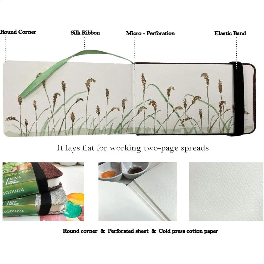 Watercolor Journal 3.5x5.5 140 LB 300 GSM Cotton Paper Cold Pr 24 Sheets 48 Pages Watercolor Paper Sketch Books for Use As Mixe