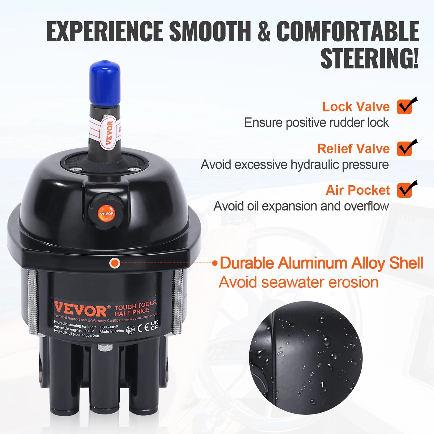 VEVOR Hydraulic Outboard Steering Kit 90HP/150HP/300HP with Helm Pump and 24FT/26Ft Hose for Single Station Single-Engine Boats