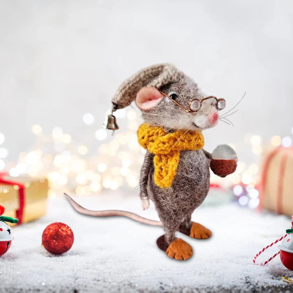 Mouse Doll Christmas Needle Felted Mouse DIY Handmade Wool Felted Needle Felting Mice Wool Felt Mouse Christmas Ornaments
