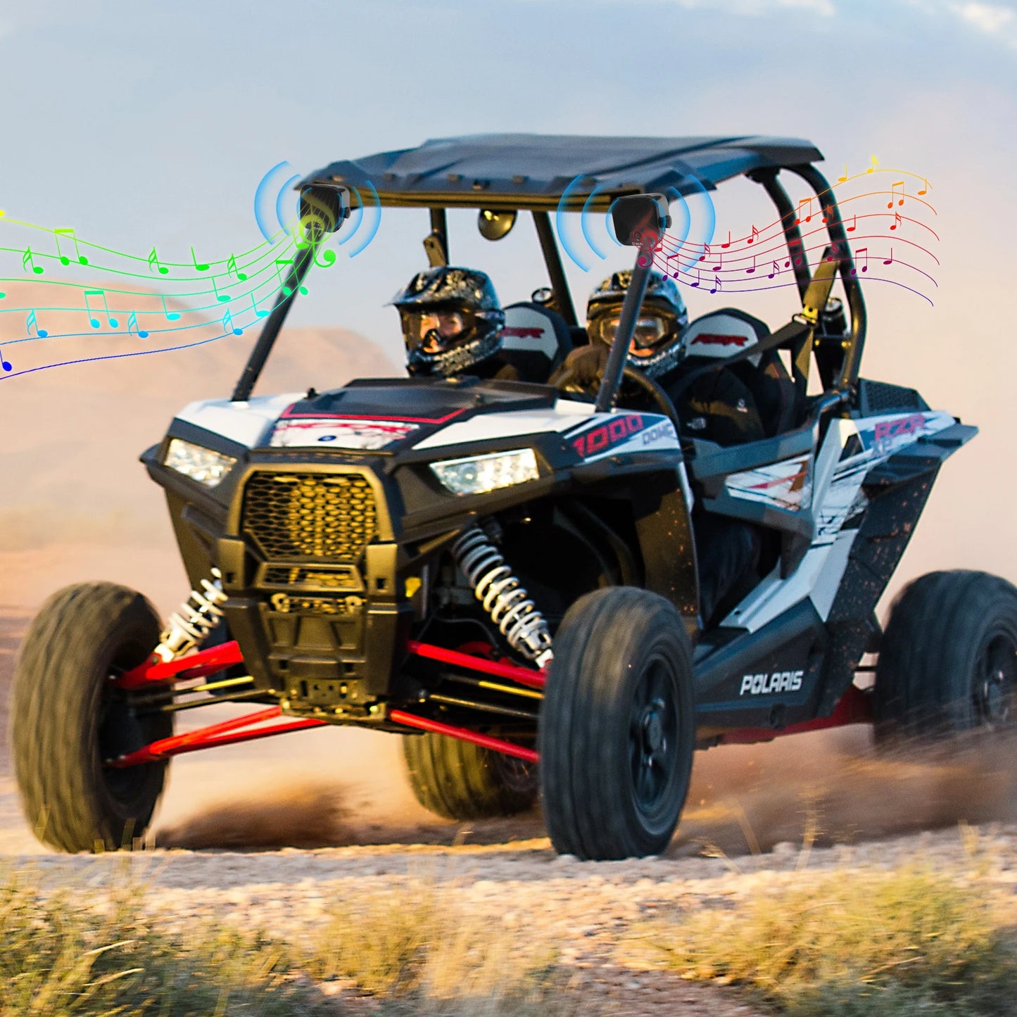 Herdio 4 Inch 100 Watt Heavy Duty Waterproof Boat Marine Bluetooth Speakers Surface Mounted For Camper Skid Steer ATV UTV RZR Golf Cart