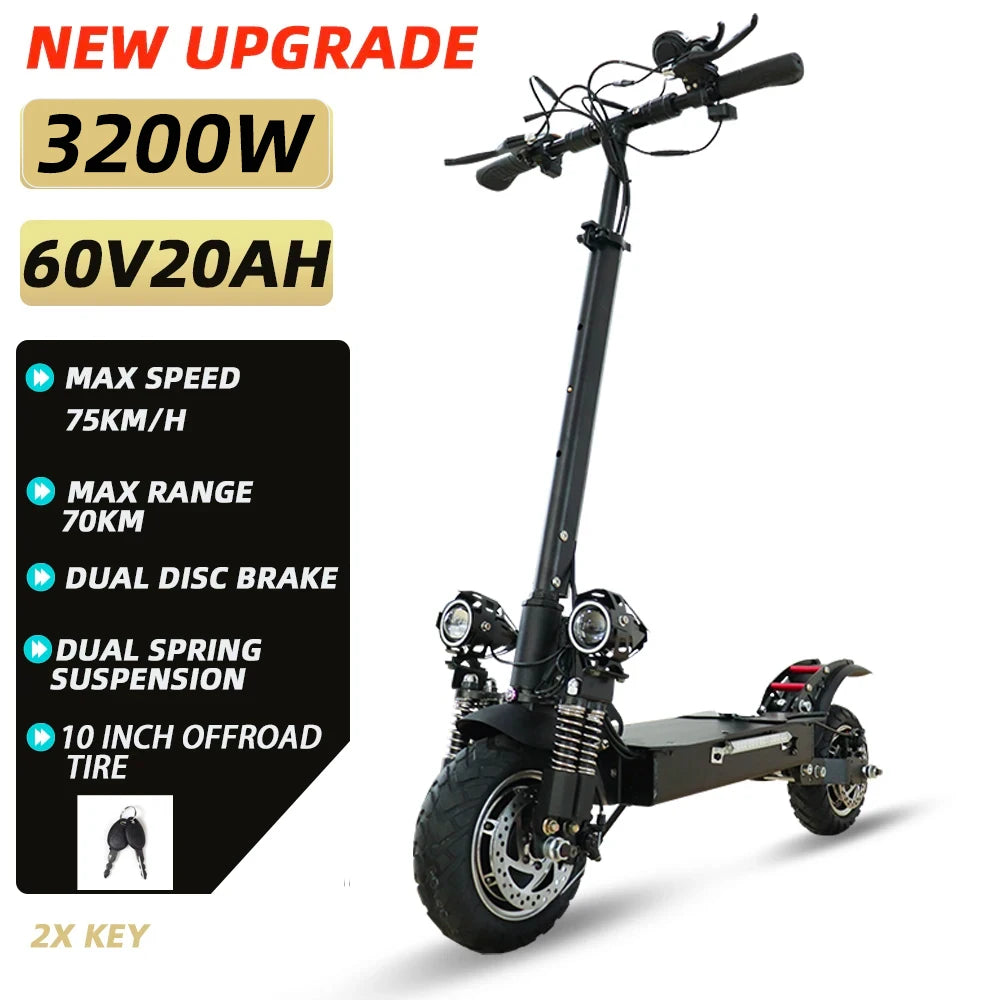 [6 Types ]Electric Scooter for Adults Single/Dual Motors Max6000W 85KM/H 72V 30Ah Battery 100KM Range 11" Tubeless Off-Road Tire