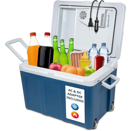 Ivation Electric Cooler & Warmer with Wheels,48 Quart (45 L) Portable Thermoelectric Fridge,110V AC Power Cord & 12V Car Adapter