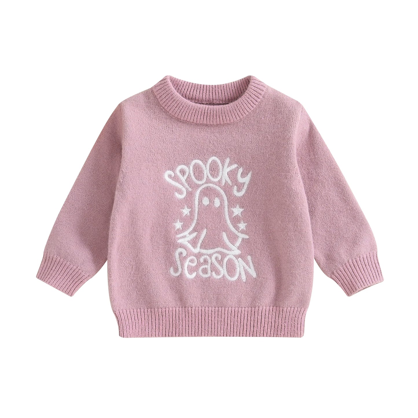 Infant Girls Knitted Sweater with Pumpkin Embroidery Crew Neck Long Sleeve Tops for Halloween Costume Party