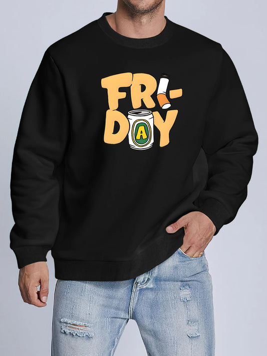 Friday printed men's pullover, round-neck, long-sleeved hoodie, loose and casual top with pattern