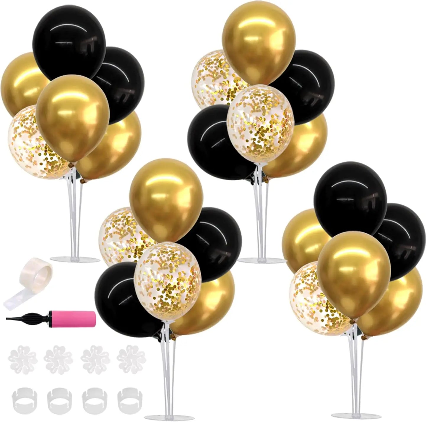 4 Set Black Gold Balloons Centerpieces for Table Balloon Stand Kit for Birthday Party Decor