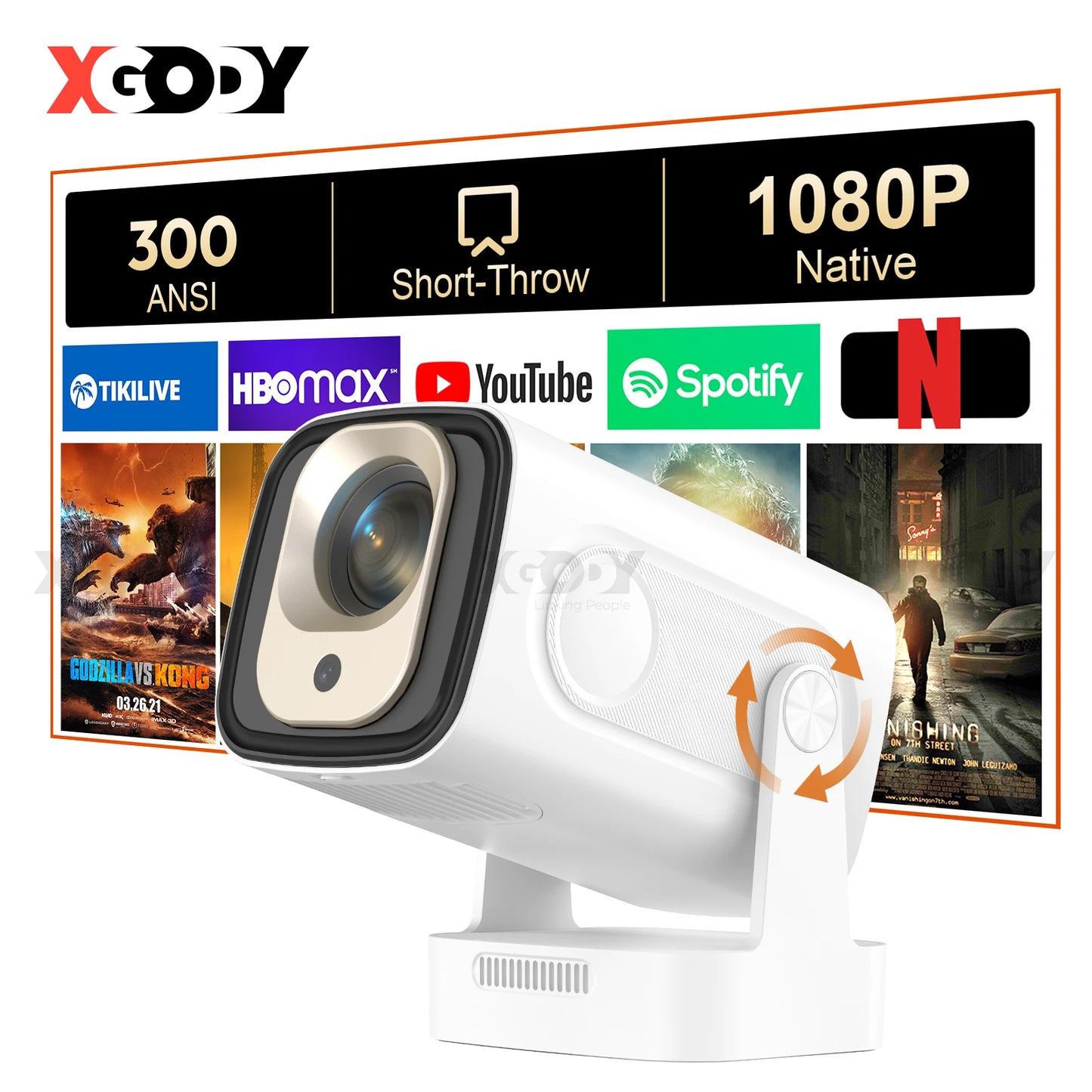 4K 1080P Autofocus Wifi 6 Projector Native 1080P 180 Degree Rotation Bluetooth Android Smart Home Theater