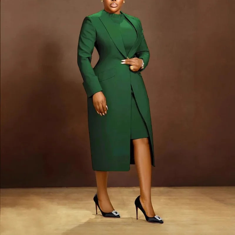 XTOCEAN Women's Set Full Sleeve Long Blazer Coat+ Long Dress Suit Winter Streetwear Two 2 Piece Set Africa OL Work Outfits