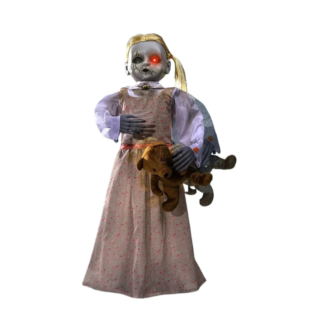 36 Inch Animated Halloween Doll Decorations with Sound Activation Scary Sounds Glowing Eyes and Horror Props
