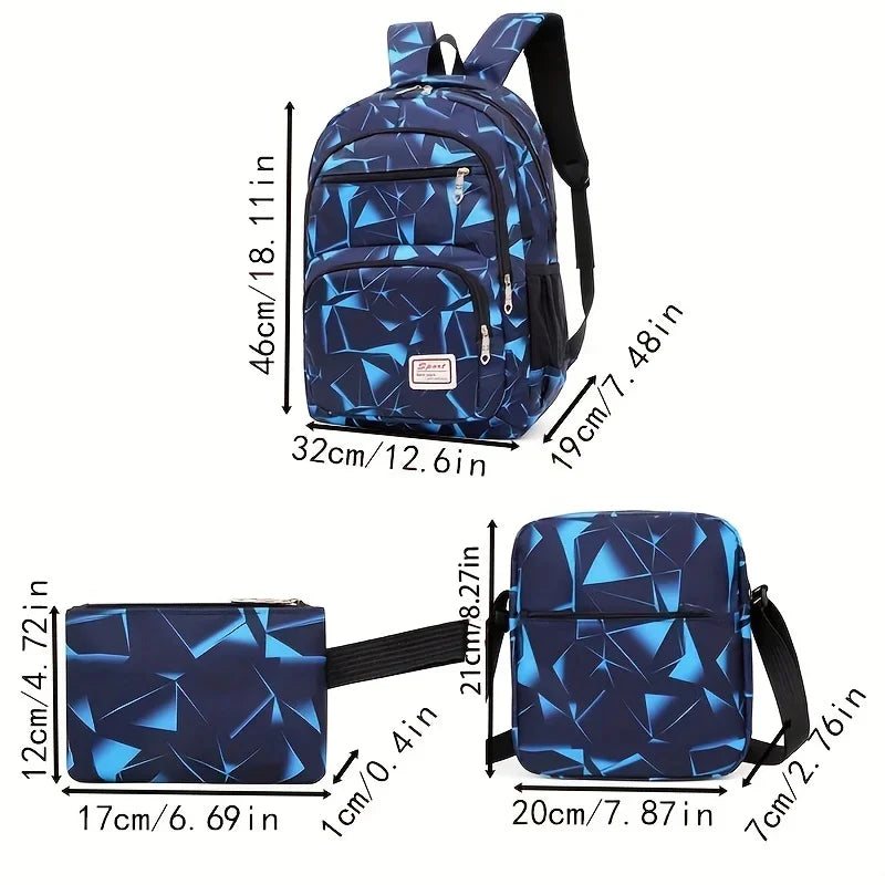 3PCS Large Capacity Backpack Set, Preppy Back To School Daypack, Travel Knapsack, Laptop Bag, Shoulder Bag & Pencil Bag