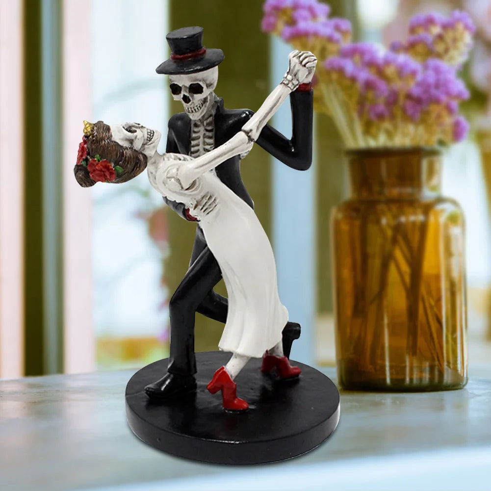 Halloween Skeleton Wedding Couple Statue Dancing Skull Couple Sculpture Decorative Spooky Party Supplies