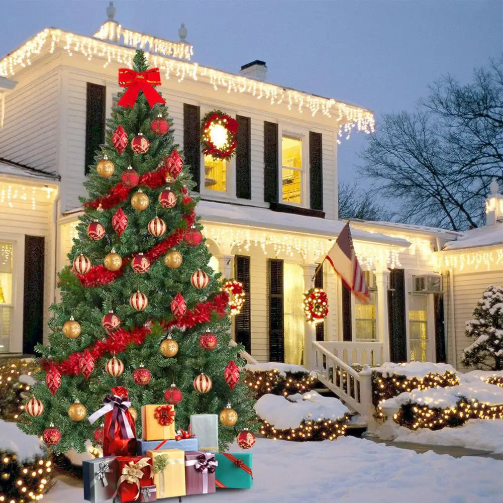 4-8FT Artificial Pencil Xmas Tree, Slim Hinged Christmas Tree with Iron Base & 650 Tips, Easy Foldable Holiday Party Decoration