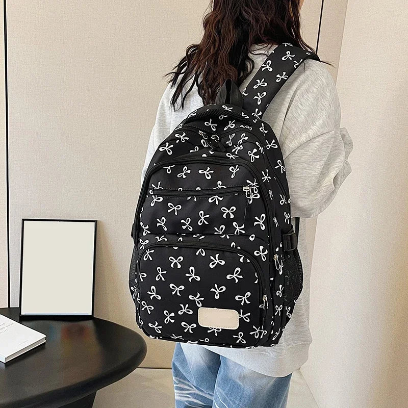3PCS Kawaii Backpack Bow Print Student Bookbag with Purse Crossbody Bag Cute Laptop Backpack Fashion Large Capacity School Bag