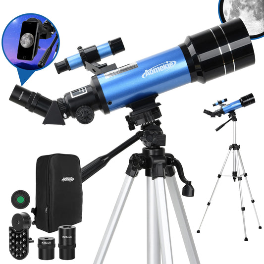 Professional Astronomical Telescope 400mm Focal Length 70mm Lens Max 120X with High Tripod Mobile Holder and Travel Bag for Adults and Kids Gift