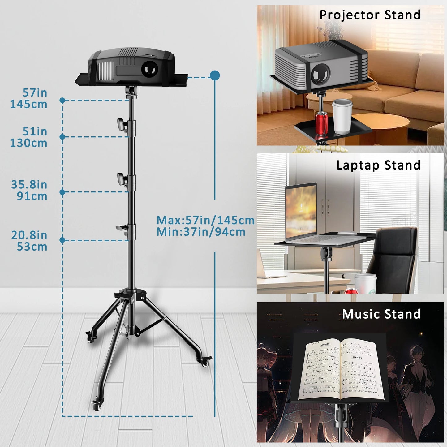 145cm Projector Tripod Stand Adjustable Height 23 to 63 Inches Professional Laptop Tripod for Outdoor Studio Use