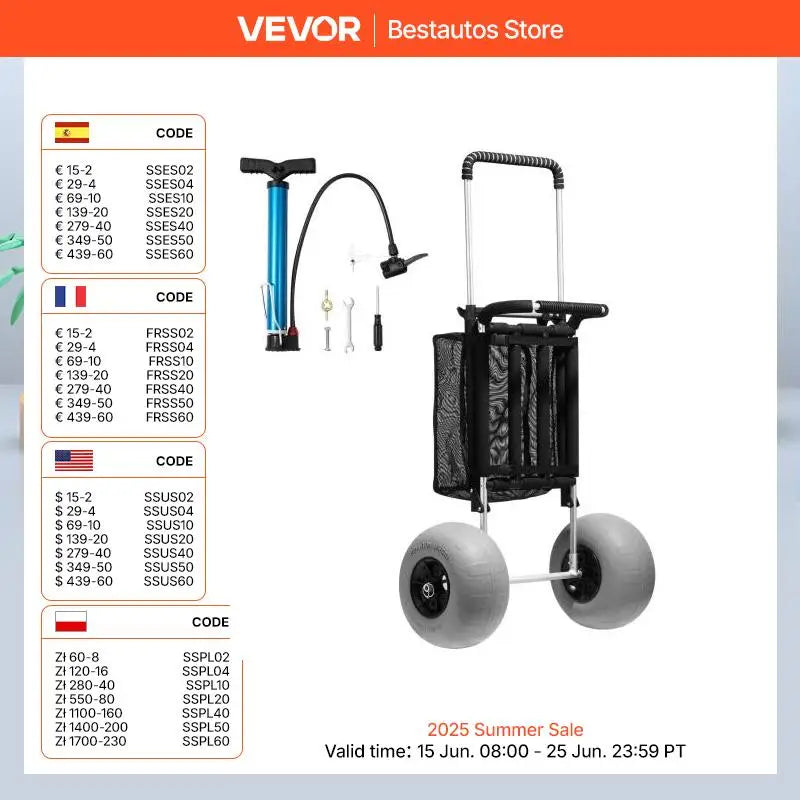 SucceBuy Beach Dolly with Big Wheels for Sand 29.9 x 15.4 Inch Cargo Deck Folding Sand Cart