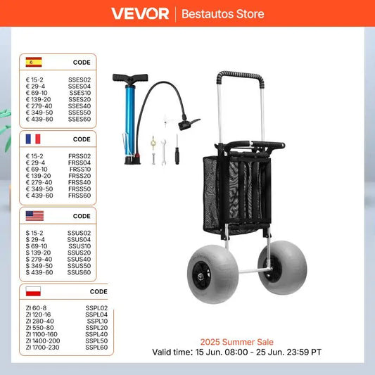 SucceBuy Beach Dolly with Big Wheels for Sand 29.9 x 15.4 Inch Cargo Deck Folding Sand Cart