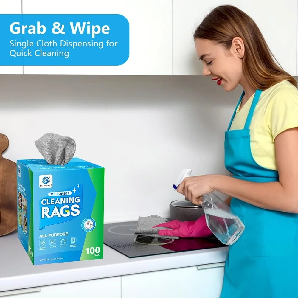 Microfiber Cleaning Cloths 100 Pack Ultra Absorbent Lint Free Reusable Rags Home Kitchen Car Garage Cleaning