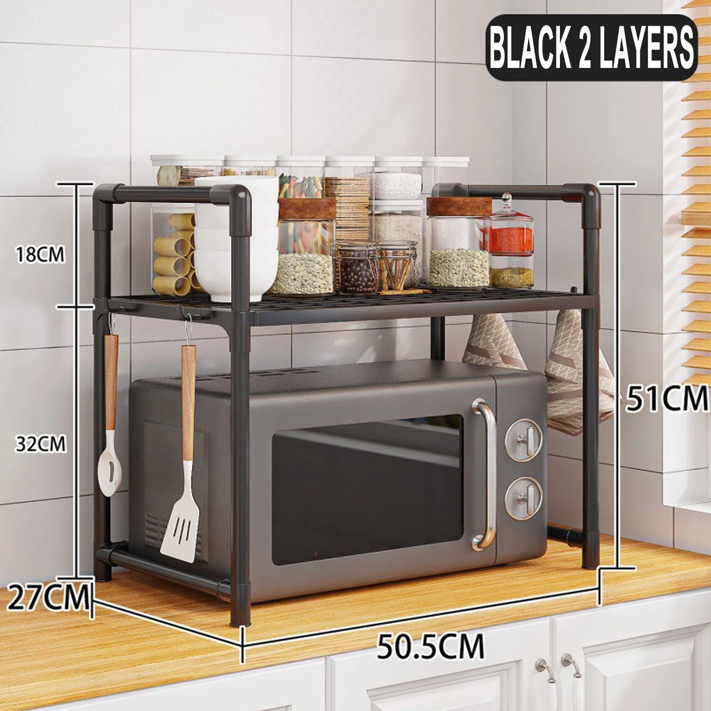 Microwave Shelf Kitchen Storage Rack Multi Layer Condiment Organizer Tidy Countertop Seasoning Oven Shelves