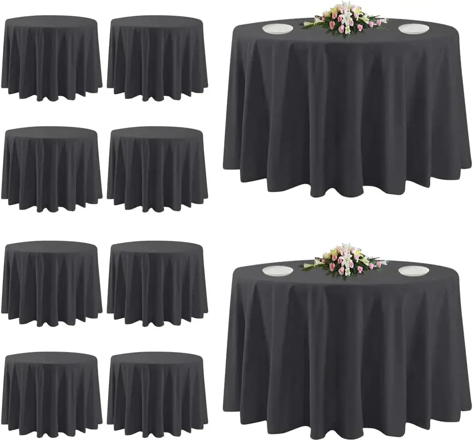 10 Pack Black Round Tablecloths 120 Inch Stain Resistant and Wrinkle Free Polyester Fabric Washable Table Covers for Kitchen Dining Wedding Reception Banquet Birthday Party Buffet Restaurant