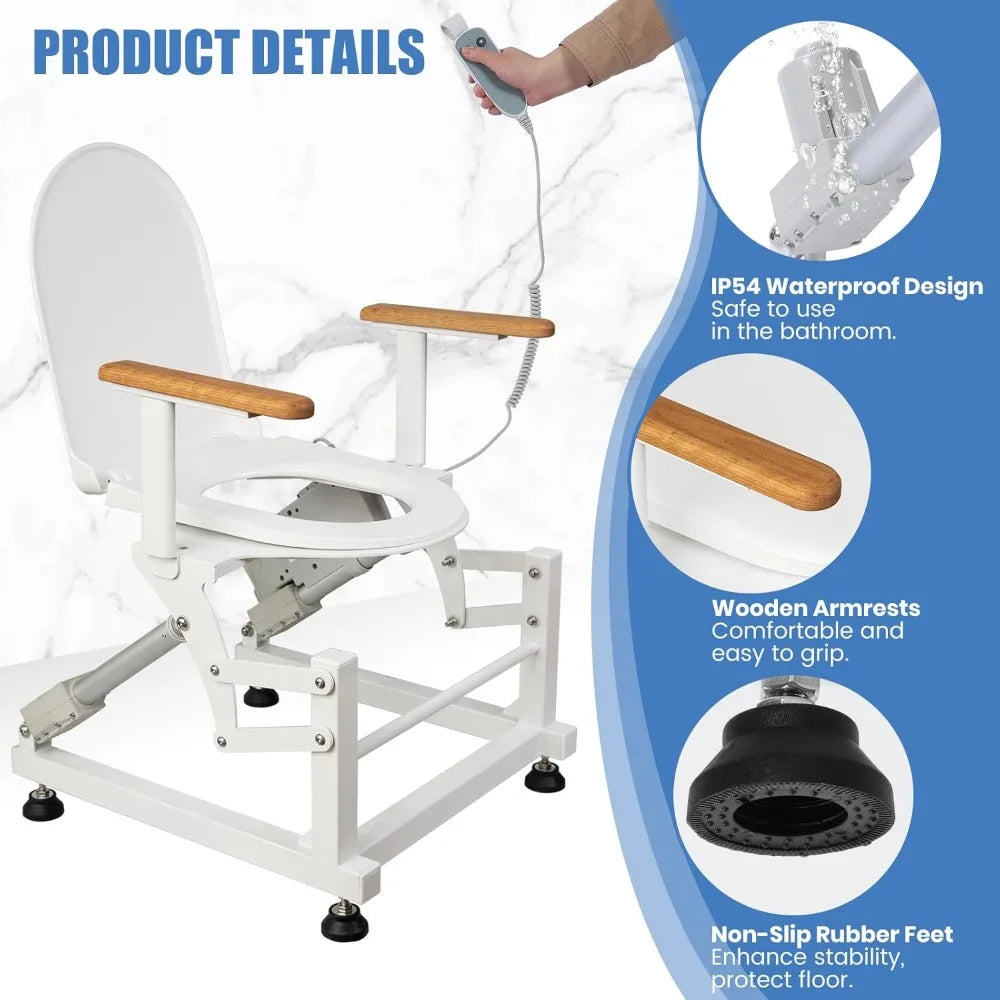 Electric Sit to Stand Toilet Lift Chair for Elderly and Disabled with Wood Armrests Support 440lbs