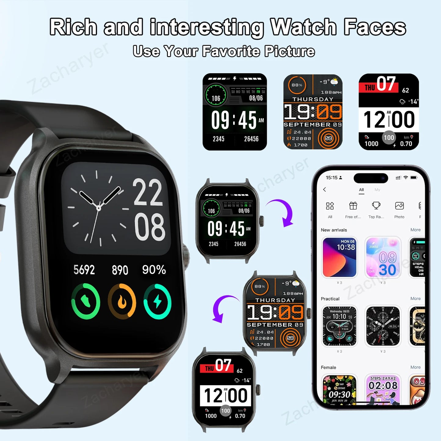 Smart Watch with Wireless Calling and Dial Multi Sport Mode Calling Reminder and Rejection SMS Reminder for iPhone and Android