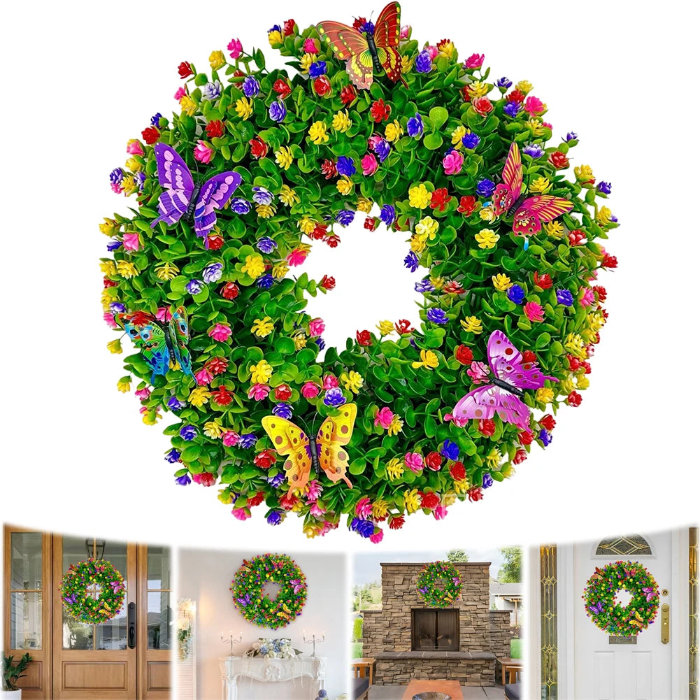 Artificial Eucalyptus Wreath Plastic Floral Wreath Eucalyptus Leave Wreath for All Season Welcome Sign Farmhouse Home Decor